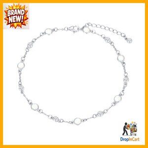 Sterling Silver Opal Ankle Bracelet Adjustable Beach Summer Jewelry Gift